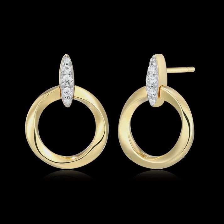 Knife Edge Circle Link Lab-Created Diamond Stud Earrings in 14K Gold &amp; Rhodium-Plated Sterling Silver