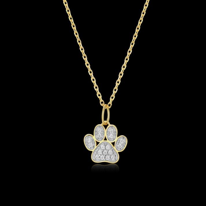 Paw Print Pendant Necklace in 14K Yellow Gold-Plated Sterling Silver