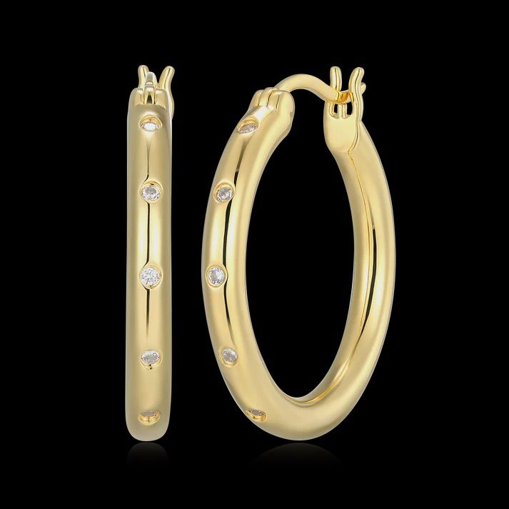 Bold Bezel-Set Lab-Created Diamond Hoop Earrings in 14K Gold-Plated Sterling Silver