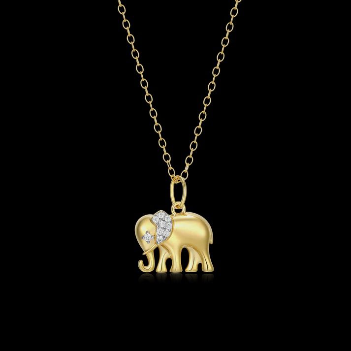 Elephant Pendant Necklace in 14K Yellow Gold-Plated Sterling Silver