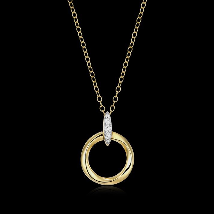 Knife Edge Circle Link Lab-Created Diamond Pendant Necklace in 14K Gold &amp; Rhodium-Plated Sterling Silver