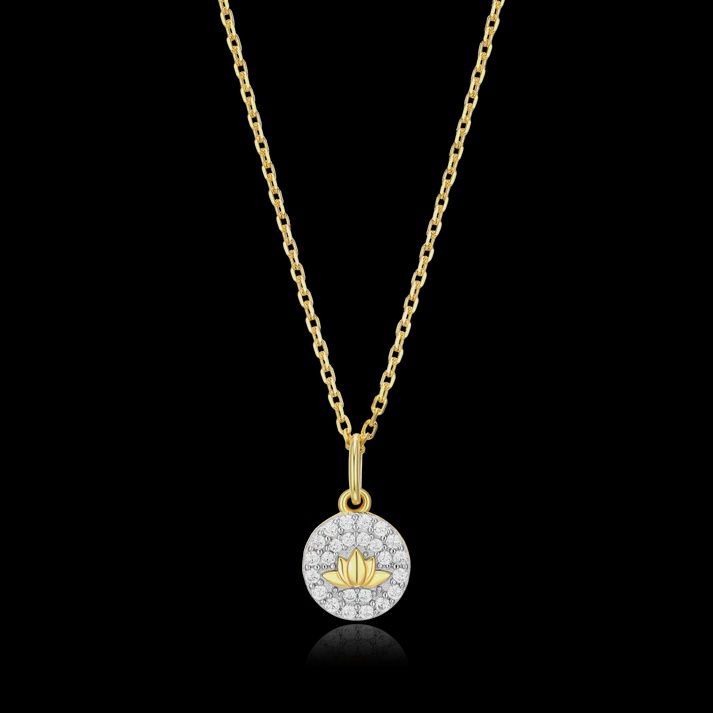 Lotus Tag Pendant Necklace in 14K Yellow Gold-Plated Sterling Silver