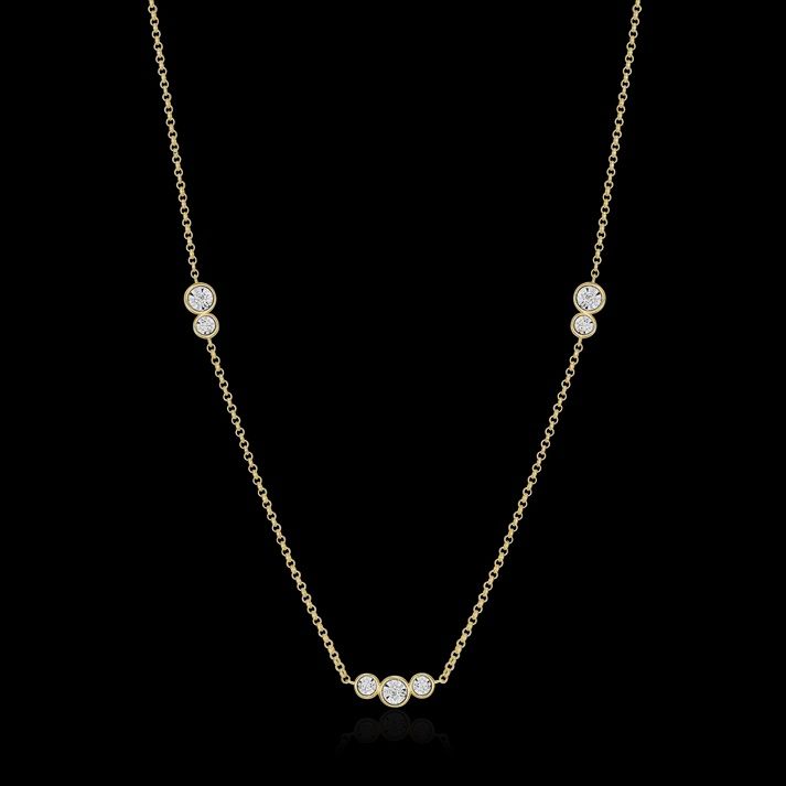 Trio Bezel-Set Lab-Created Diamond Station Bolo Necklace in 14K Yellow Gold-Plated Sterling Silver