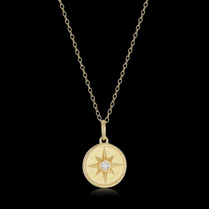 North Star Medallion Lab-Created Diamond Pendant Necklace in 14K Yellow Gold-Plated Sterling Silver