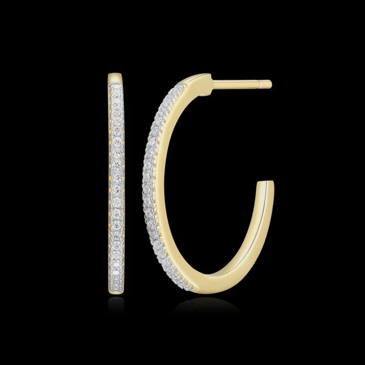 Large J-Hoop Stud Earrings in 14K Yellow Gold-Plated Sterling Silver