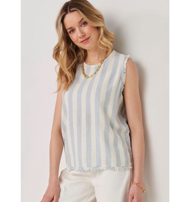 Linen Weave Blue Stripe Tank Top