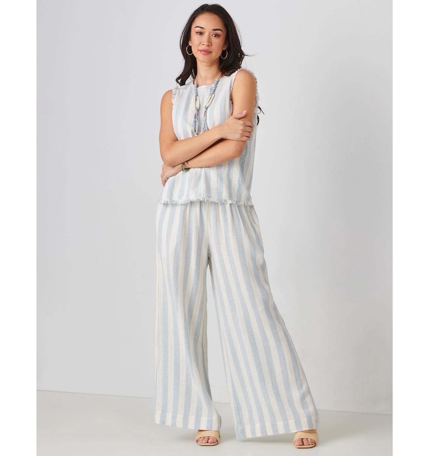 Linen Blend Strip Pant, Colour: LT BL STRP, Size: SM