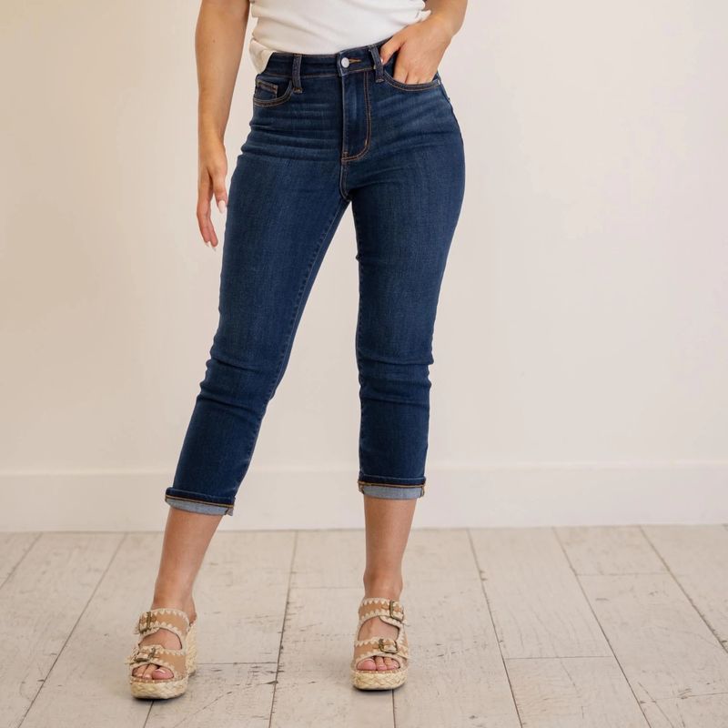 Judy Blue High Rise Capris Dark Blue Wash