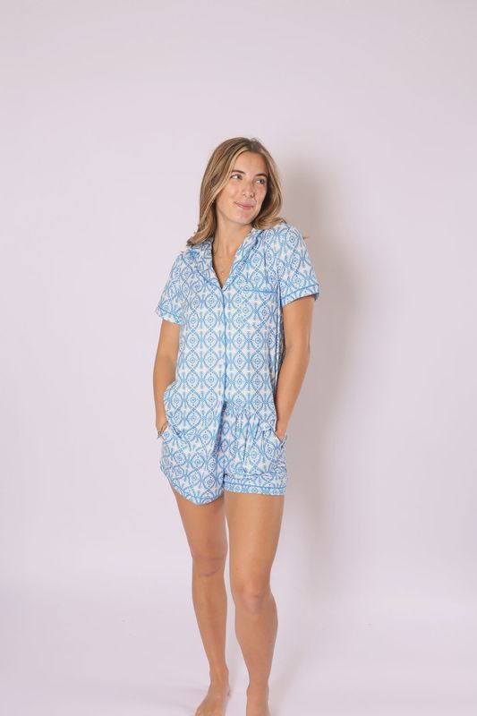 Hannah Pajama Set - Blue Floral Lace