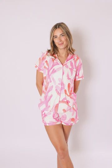 Hannah Pajama Set - Water Color Coral