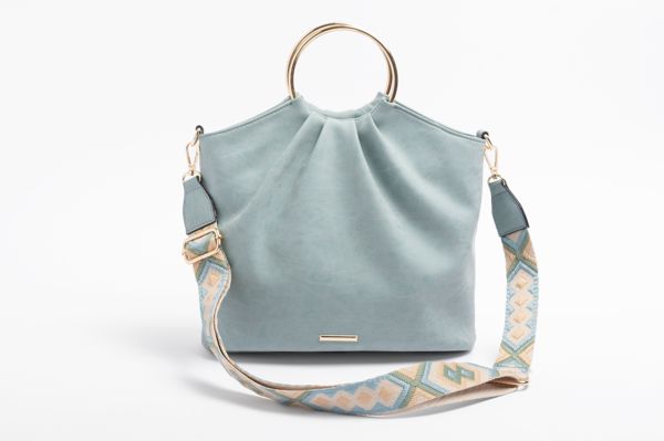 Pleated Bag with Ring Handle and Shoulder Strap, Colour: SAGE