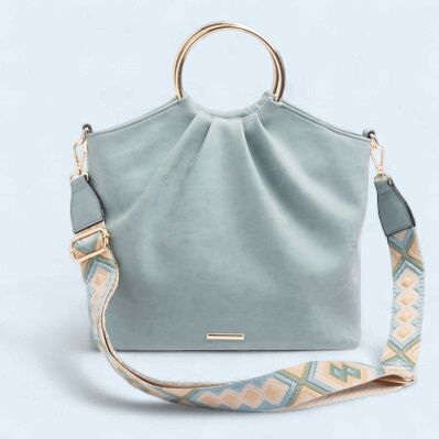 Pleated Bag with Ring Handle and Shoulder Strap, Colour: SAGE