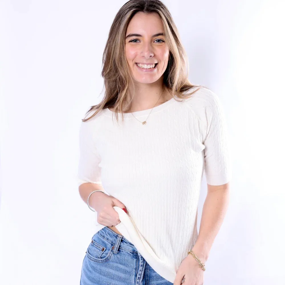 Timeless Ribbed Knit Half Sleeve Sweater - Cream