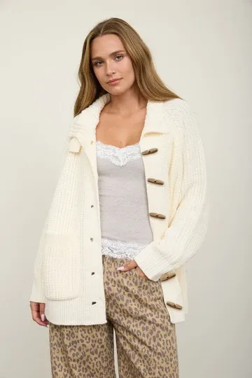 High Neck with Toggle Buttons Cardigan