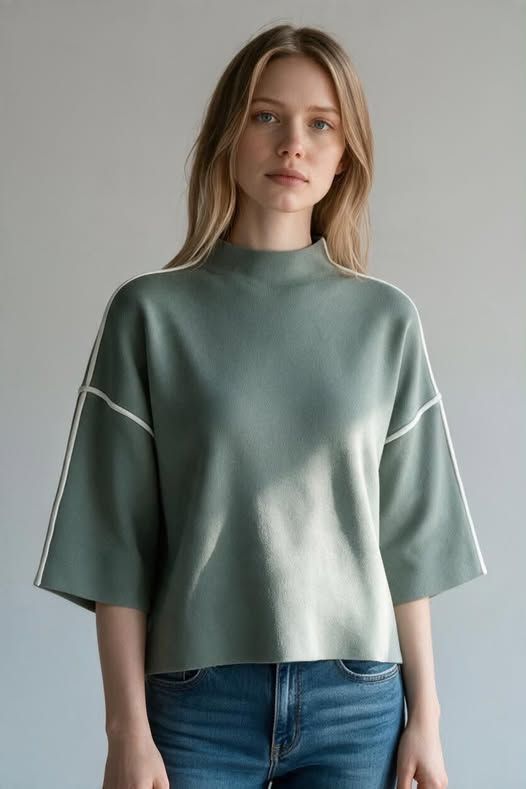 3/4 Sleeve Mock Neck Sweater