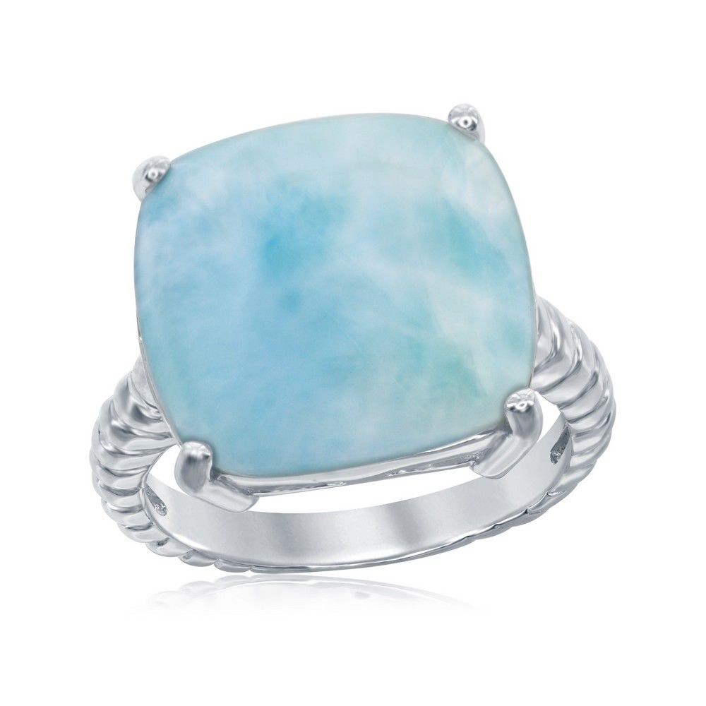 Sterling Silver, Square Larimar with Rope Design Band Ring