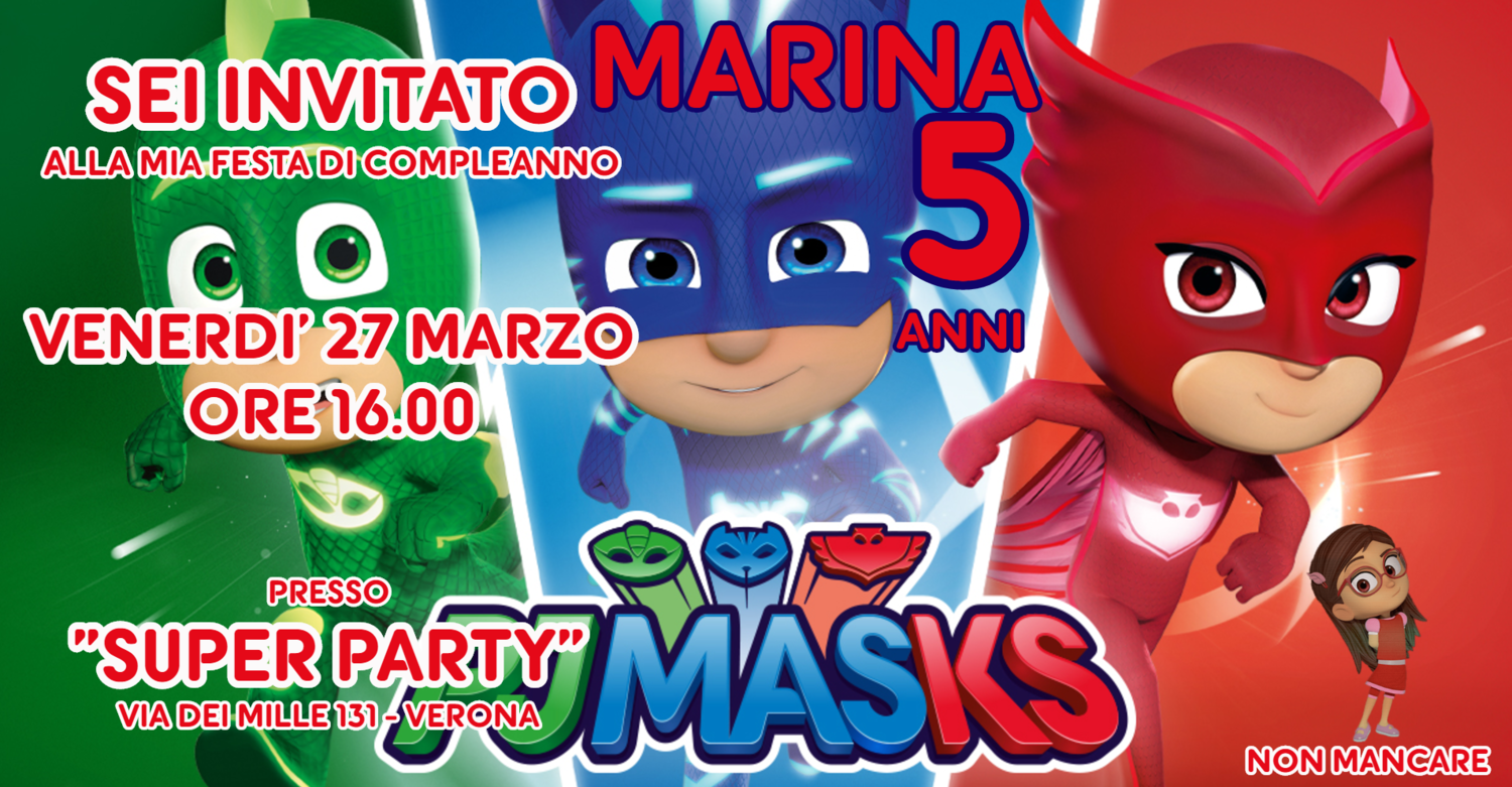 Biglietti Inviti Cartacei personalizzati Festa Pj Masks