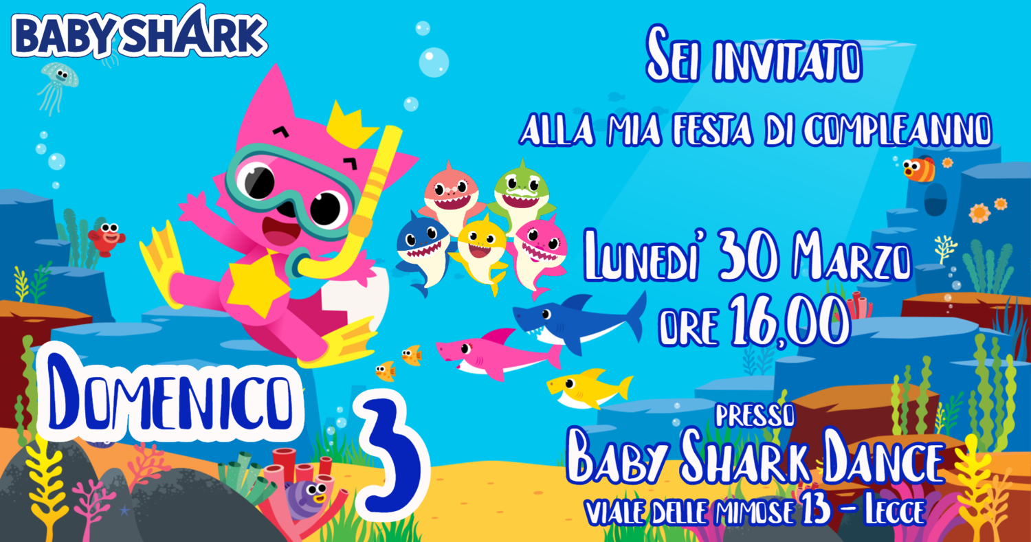 Biglietto inviti Baby Shark digitale whatsapp Festa