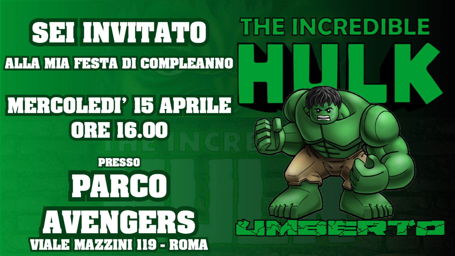 Biglietto inviti personalizza HULK festa tema fai da te