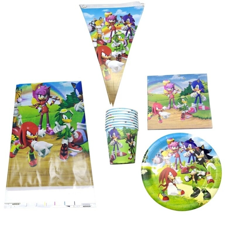 Hedgehog Sonic Party Decoration forniture palloncini Set piatto di carta  tazza tovaglia primo compleanno Set bandiera