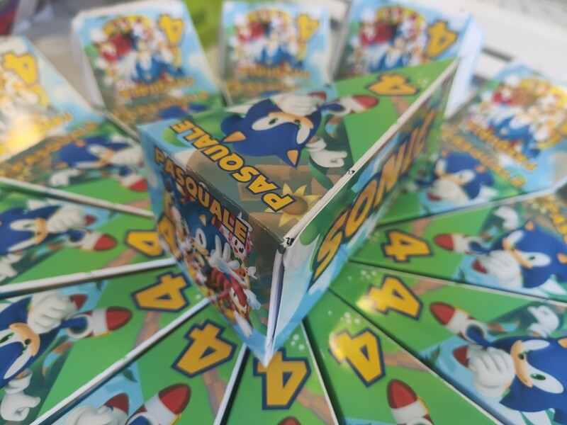 12 scatoline gadget caramelle bomboniere forma fetta di torta scenografica sonic