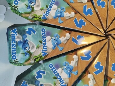 12 scatoline gadget caramelle bomboniere forma fetta di torta scenografica i puffi