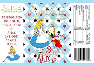 Sacchetti buste patatine piccole 25gr personalizzabili con nome etĂ  festa a tema Alice nel paese d…