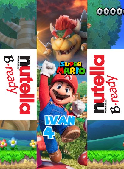 nutella bi ready incarto super mario bros personalizzato regalini fine addobbi decorazione festa compleanno a tema