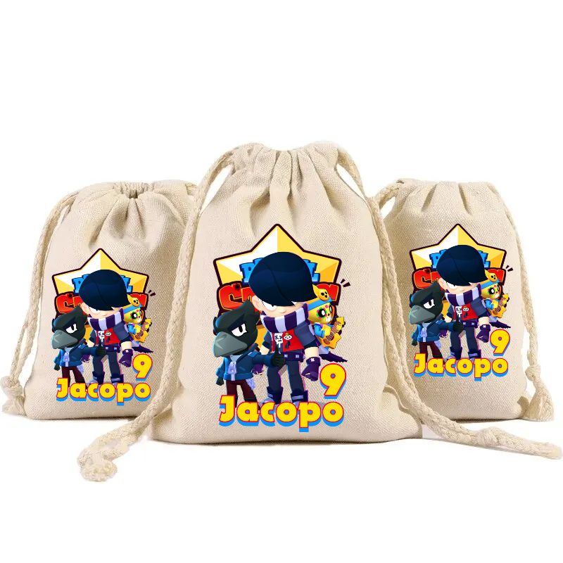 sacchetti in cotone porta confetti bomboniera personalizzati festa compleanno a tema Brawl Stars