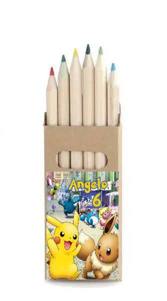 adesivo set matite colorate personalizzate con nome gadget regalini fine festa compleanno a tema pokemon