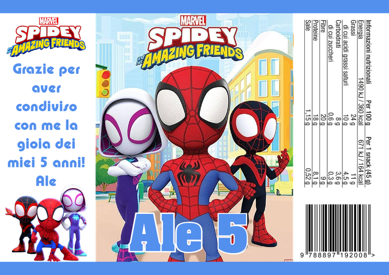 patatina sacchetti buste patatine piccole personalizzabili con nome festa compleanno a tema spidey e i suoi fantastici amici