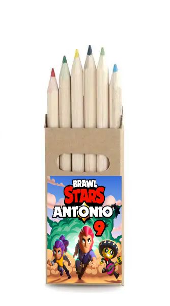 adesivo set matite colorate personalizzate con nome gadget regalini fine festa compleanno a tema brawl stars