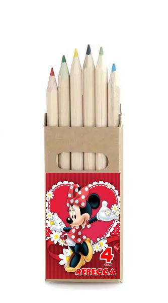 adesivo set matite colorate personalizza te con nome gadget regalini fine festa compleanno a tema minnie topolina rossa