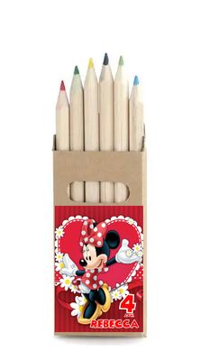 adesivo set matite colorate personalizza te con nome gadget regalini fine festa compleanno a tema minnie topolina rossa