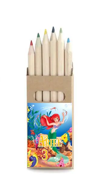 adesivo set matite colorate personalizza te con nome gadget regalini fine festa compleanno a tema Ariel sirenetta