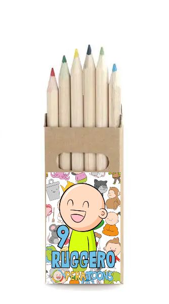 adesivo set matite colorate personalizza te con nome gadget regalini fine festa compleanno a tema Pera Toons