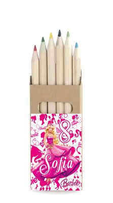 adesivo set matite colorate personalizza te con nome gadget regalini fine festa compleanno a tema principessa barbie rosa