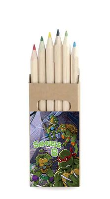 adesivo set matite colorate personalizzate con nome gadget regalini fine festa compleanno a tema tartarughe ninja turtle