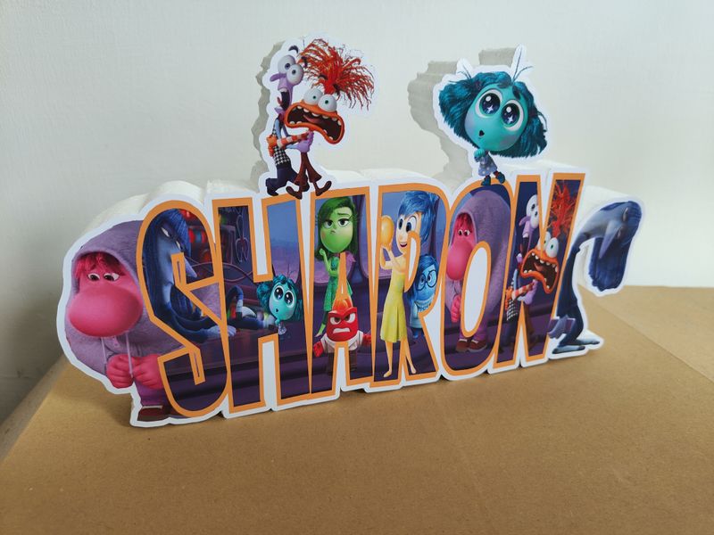 sagoma scritta nome Inside Out topper centrotavola polistirolo personalizza addobbi decora festa compleanno