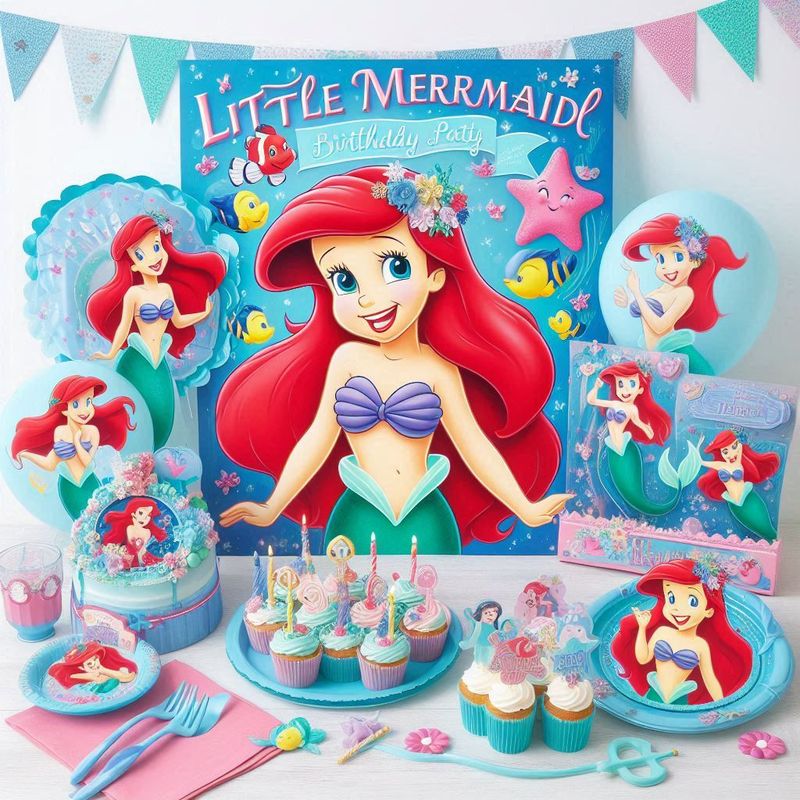 Kit compleanno Ariel la sirenetta personalizza piatti bicchieri tovaglia