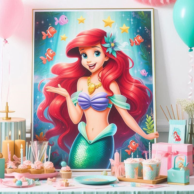 Quadretto Ariel Sirenetta decora addobbo centro tavola festa compleanno