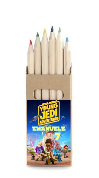 adesivo set matite colorate personalizza te con nome gadget regalini fine festa compleanno a tema star wars young jedi