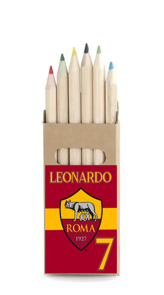 adesivo set matite colorate personalizza te con nome gadget regalini fine festa compleanno a tema as roma calcio