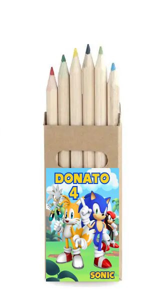 adesivo set matite colorate personalizza te con nome gadget regalini fine festa compleanno a tema Sonic