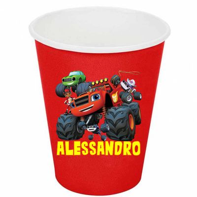 etichette adesive sagomati bicchieri personalizza festa compleanno blaze e le mega macchine