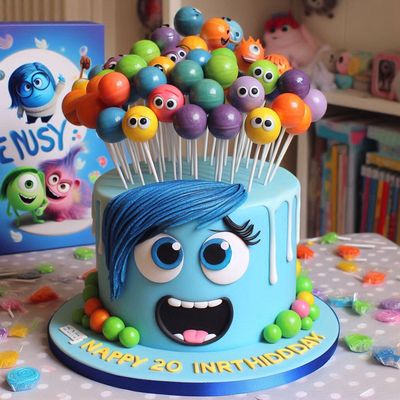 torta finta in polistirolo centrotavola chupa chups festa compleanno personalizzato inside out 2