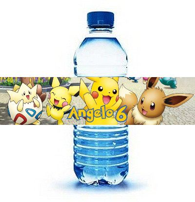 etichetta adesivi bottiglia acqua personalizza decorazione festa compleanno pokemon