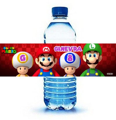 etichette adesive bottiglia acqua super mario personalizzate