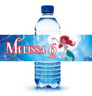 etichetta adesivi bottiglia acqua personalizza decorazione festa compleanno ariel sirenetta