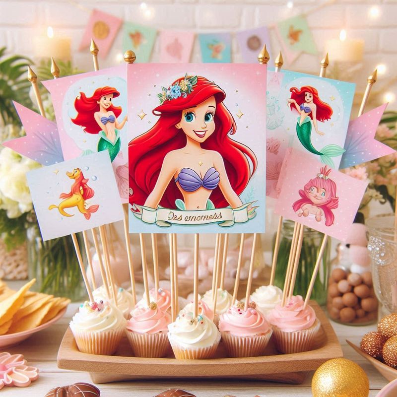 bandierine con stuzzicadenti decorazioni buffet festa personalizzati ariel la sirenetta